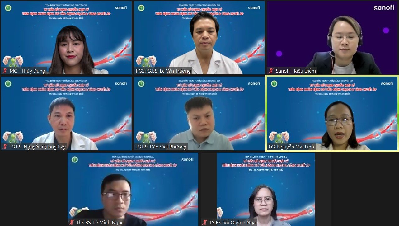 TS.BS Vũ Quỳnh Nga - Phó Giám đốc Bệnh viện Tim Hà Nội tại toạ đàm trực tuyến cùng chuyên gia "Tư vấn sử dụng thuốc hợp lý trên bệnh nhân xơ vữa động mạch và tăng huyết áp".