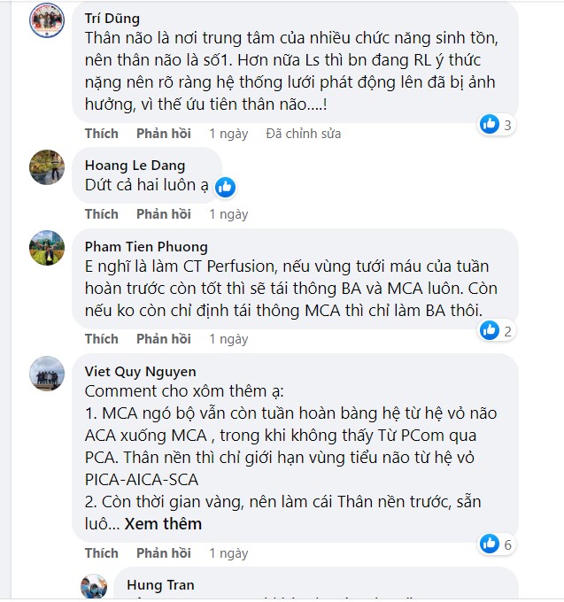 Nhiều ý kiến khác cũng nghiên về tái thông động mạch thân nền trước.