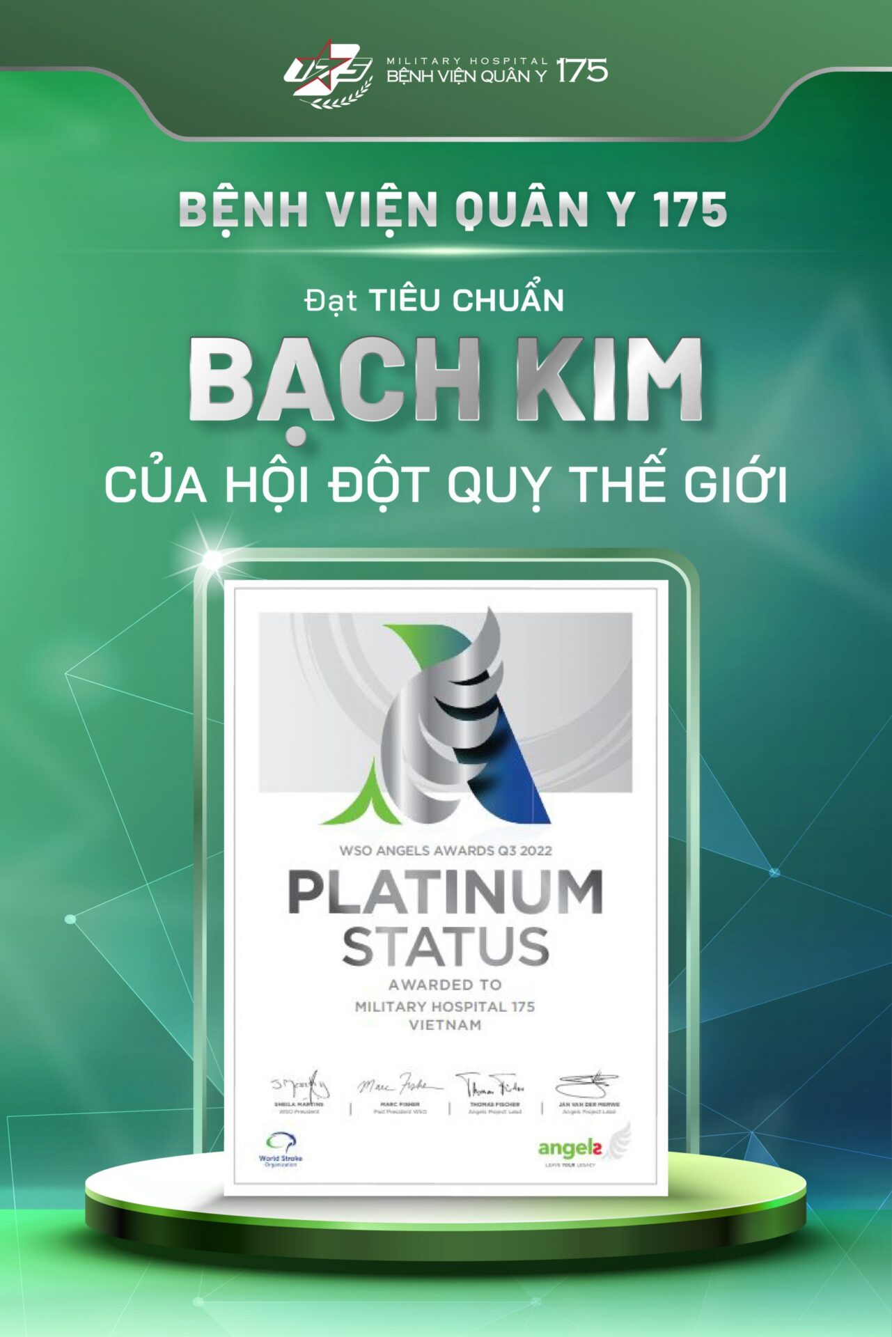 Bệnh viện Quân y 175 vinh dự được Tổ chức Đột quỵ thế giới (WSO) công nhận đạt tiêu chuẩn Bạch Kim (Platinum) 