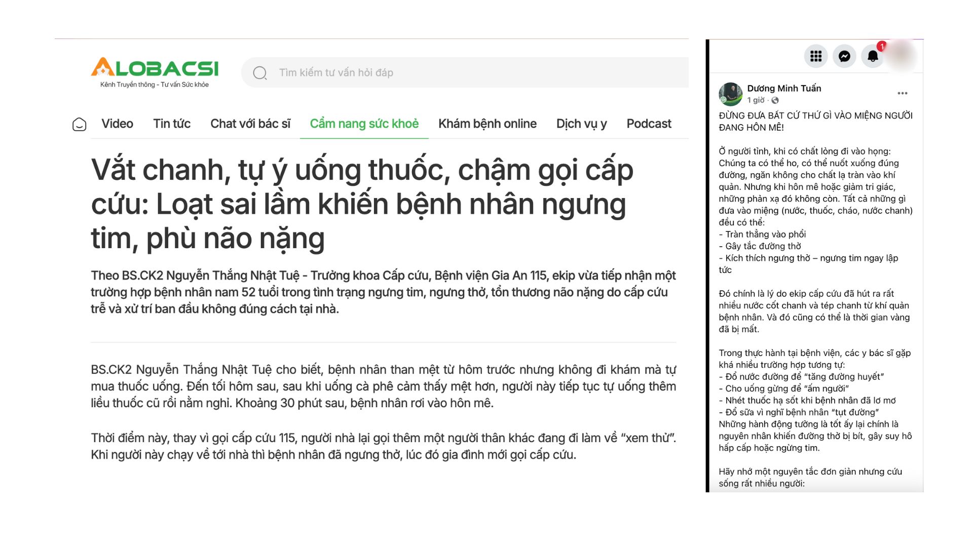 Bác sĩ cảnh báo tuyệt đối không đưa bất cứ thứ gì vào miệng người hôn mê